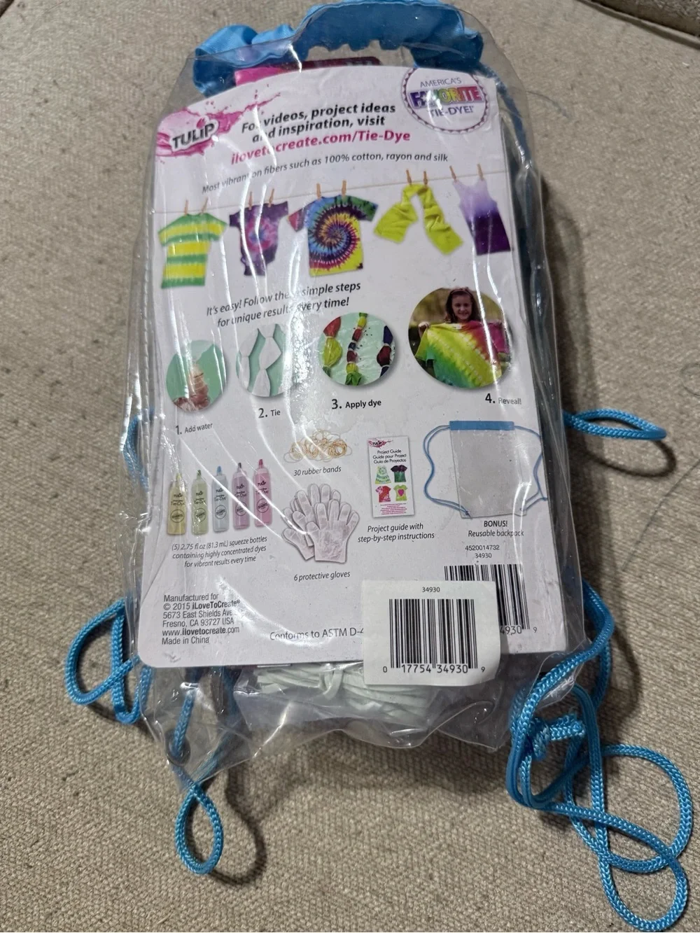 Tulip One-Step Mini Tie-Dye Kit – Blue Accent Drawstring Backpack